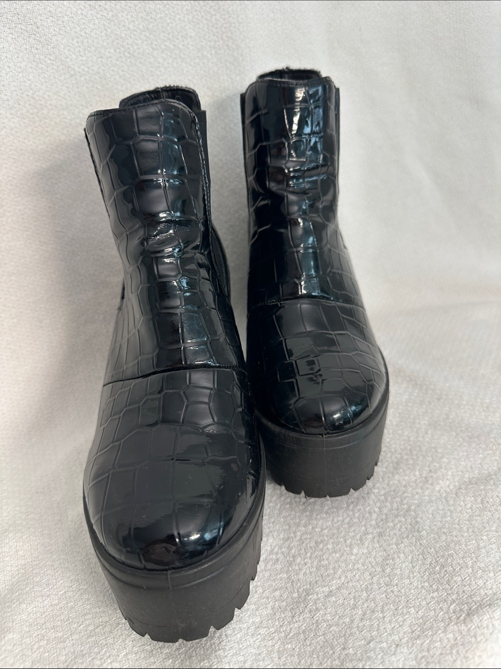 Topshop Black Croc-Embossed Platform Ankle Boots